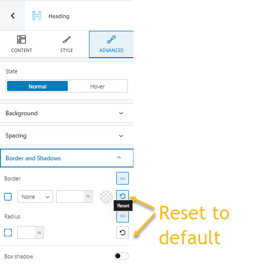 reset to default