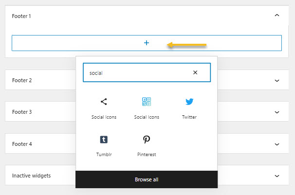 Adding the social icons block to footer 1