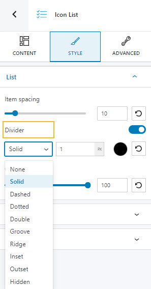 Icon list divider