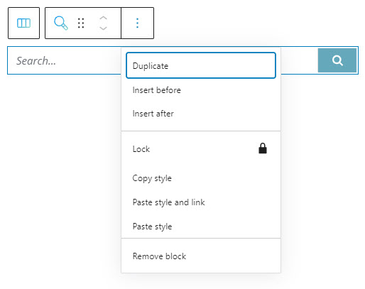 The Kubio search block toolbar