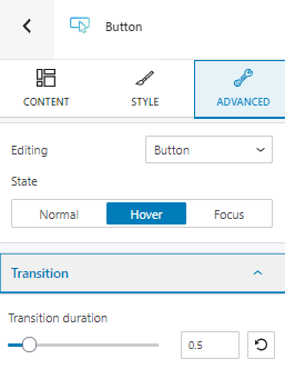 button transition in hover state