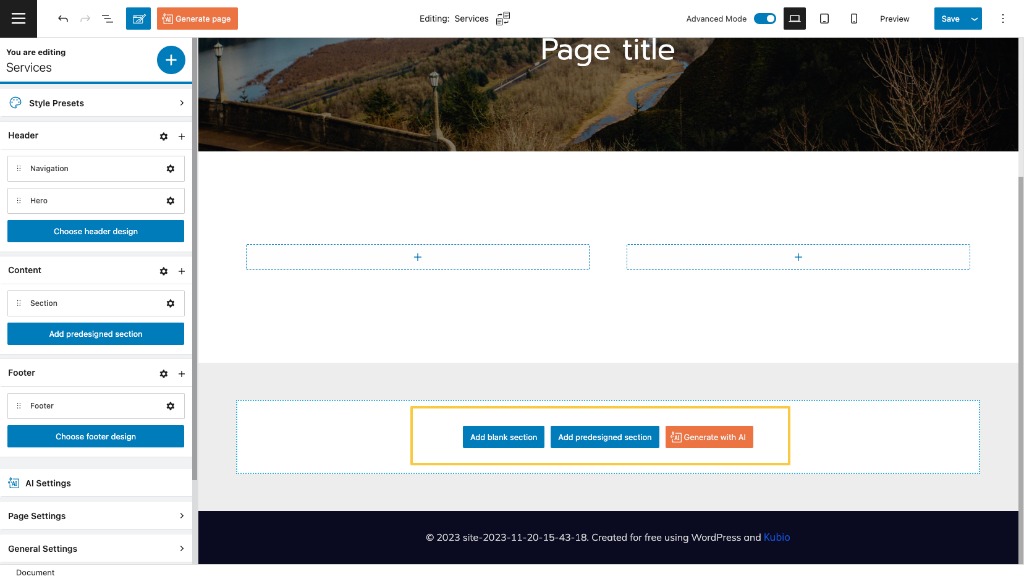 Ready-made Kubio sections