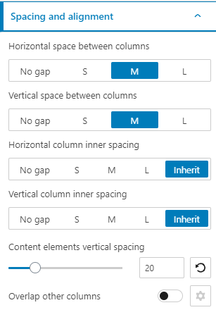 column spacing