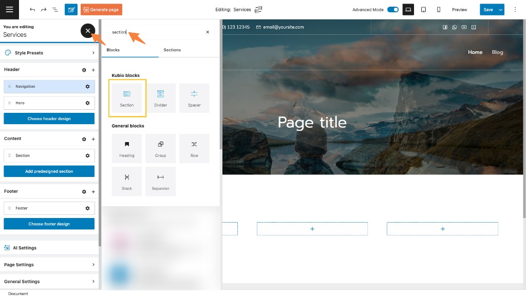 How to customize spacing and alignment for sections, columns, and