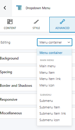 dropdown menu advanced edits