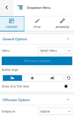 dropdown menu block content edits