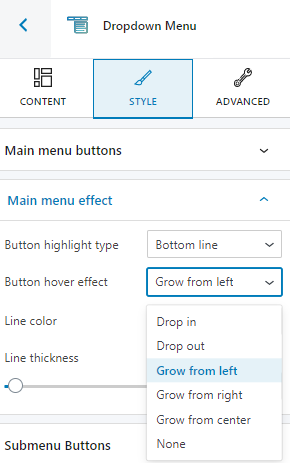 dropdown menu effects