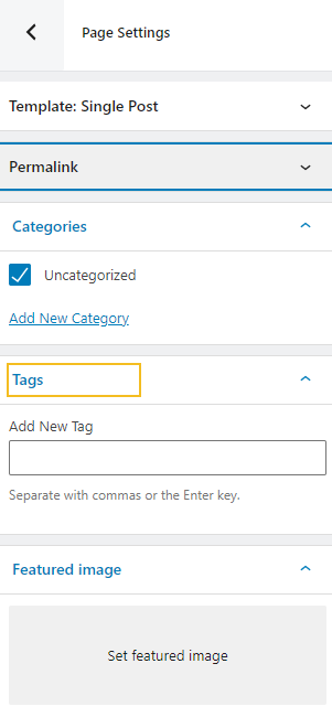 setting up tags in WordPress