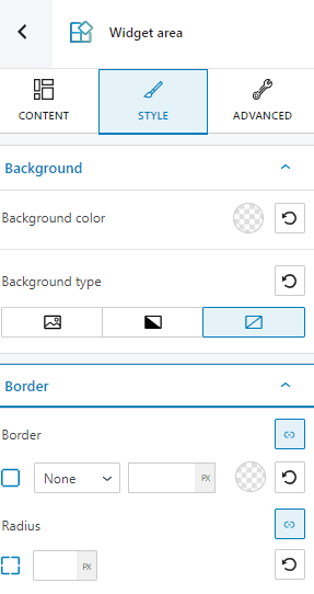 widget area block style