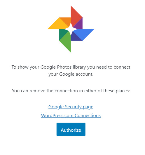 Connect the Google account to the WordPress account