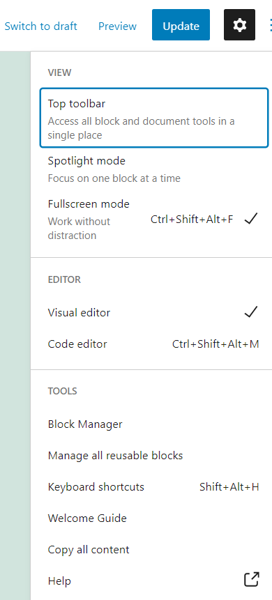 Extra WordPress settings in the default editor
