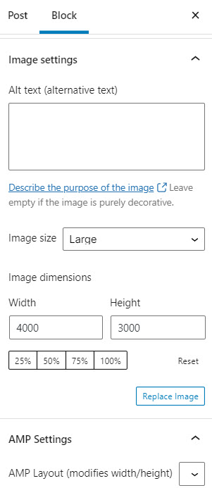 Extra image settings