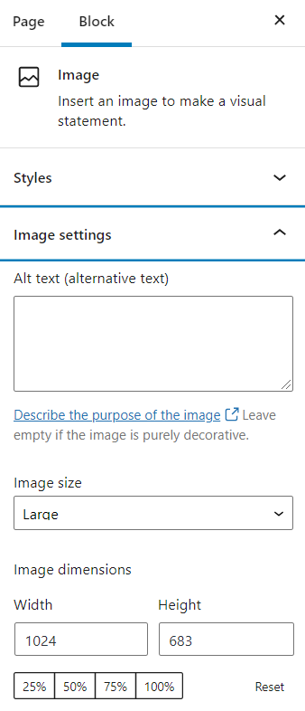 Image block settings