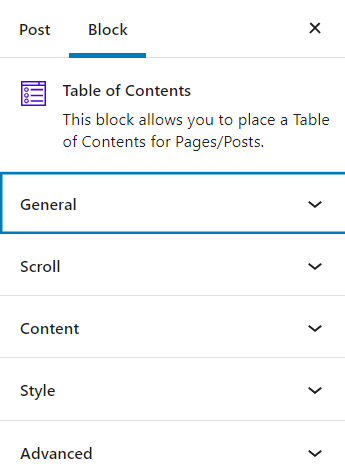 Table of contents block