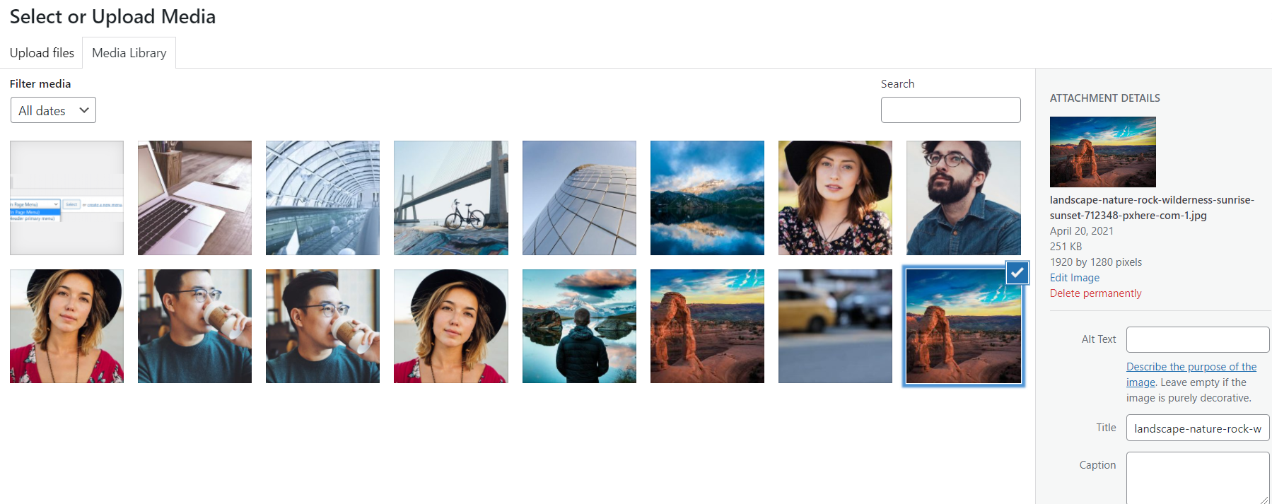 Choose an image from the WordPress Library