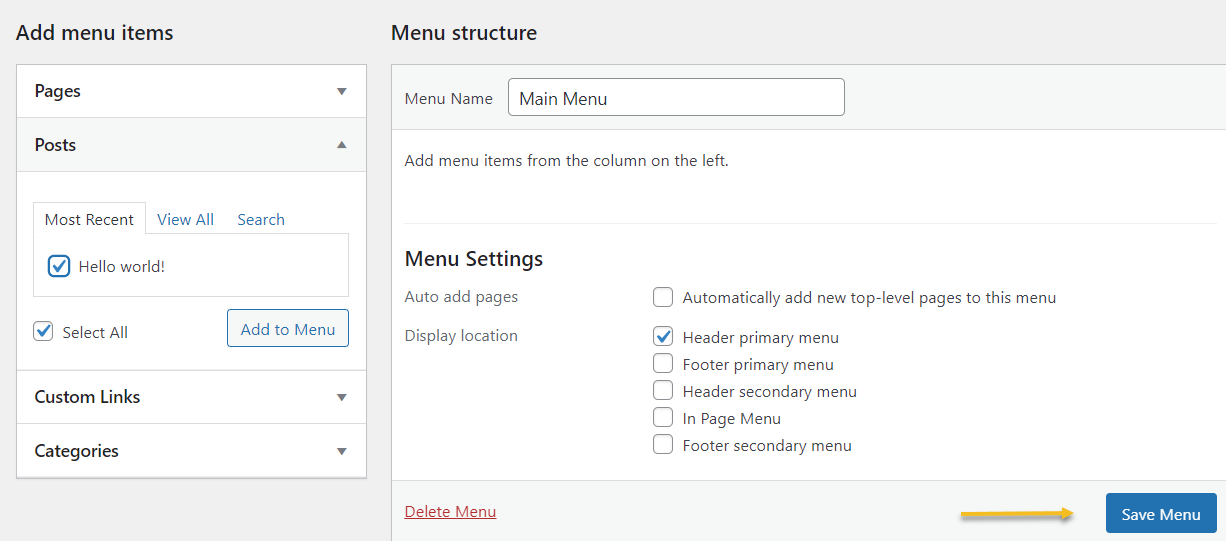 WordPress menu creation