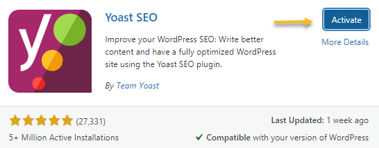 Activate Yoast SEO WordPress plugin