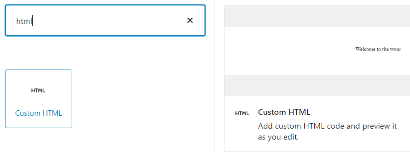 custom HTML Gutenberg block