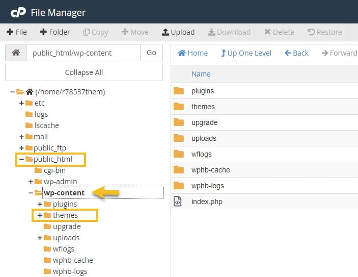 Locate public_html -> wp-content -> themes folder