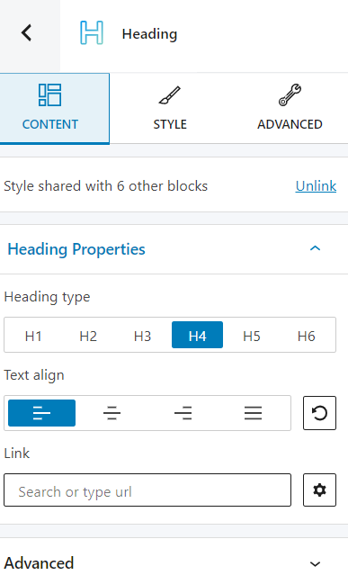 Styling the heading block