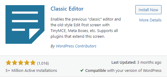 Classic Editor WordPress plugin