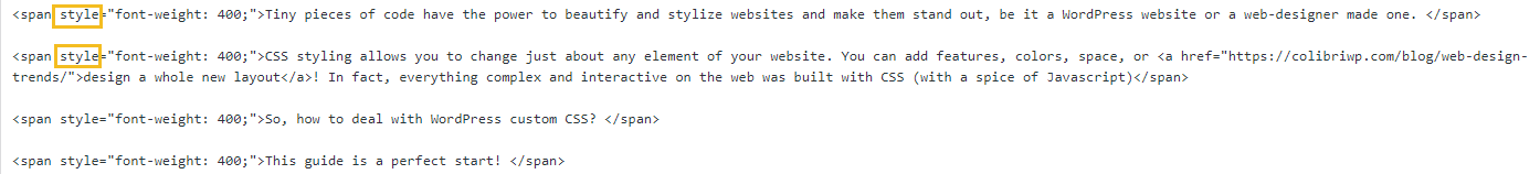 inline CSS styling in WordPress