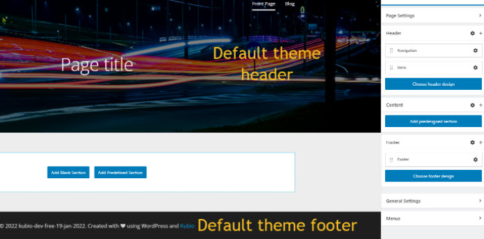 Default theme header and footer