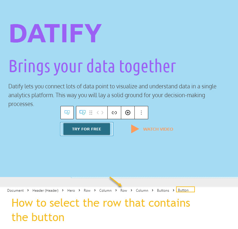 Selecting the row from the breadcrumb view