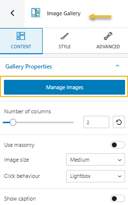 Manage images in the gallery block