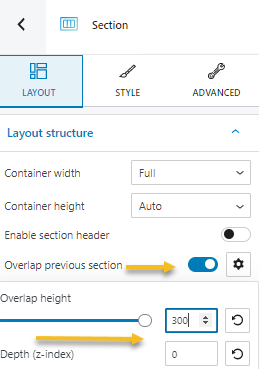 Overlap previous section height setting