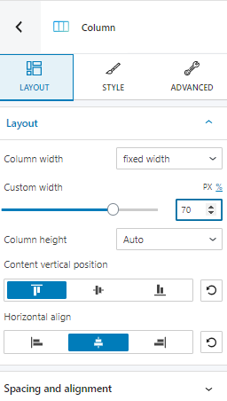 Setting up column width