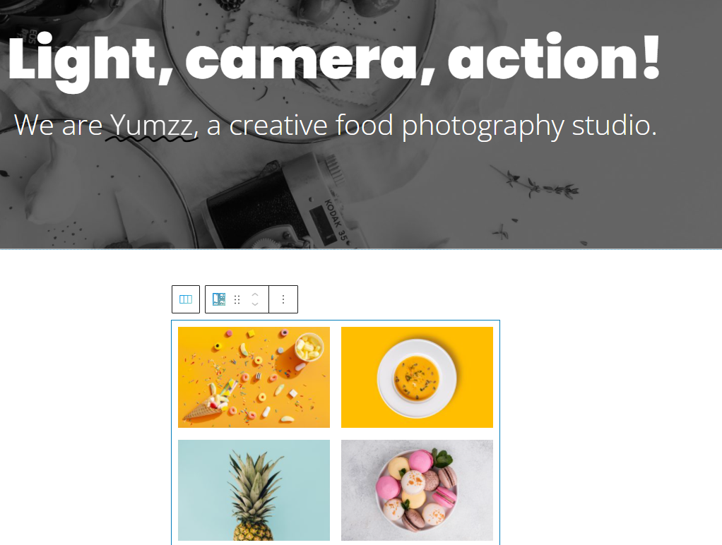 food photography website sections preview