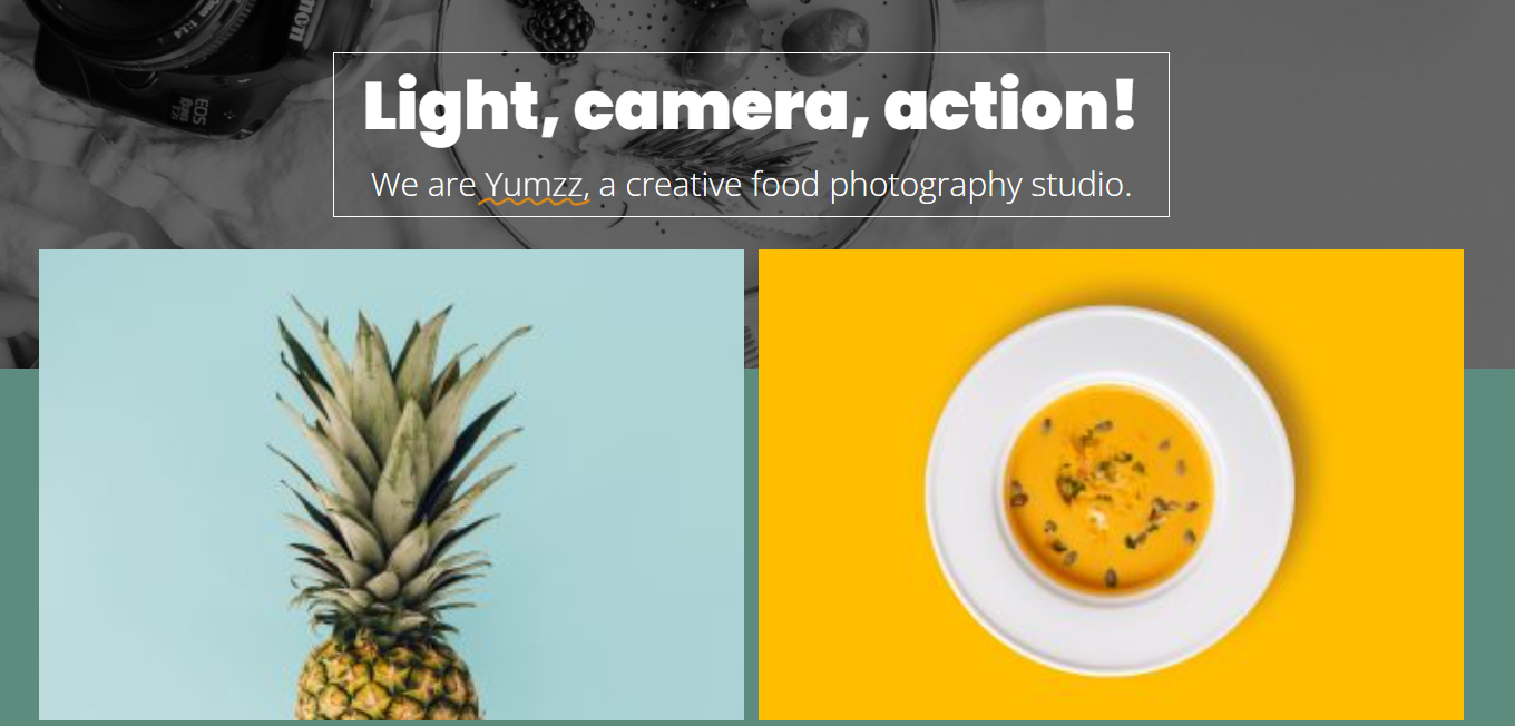 Food photography website sections