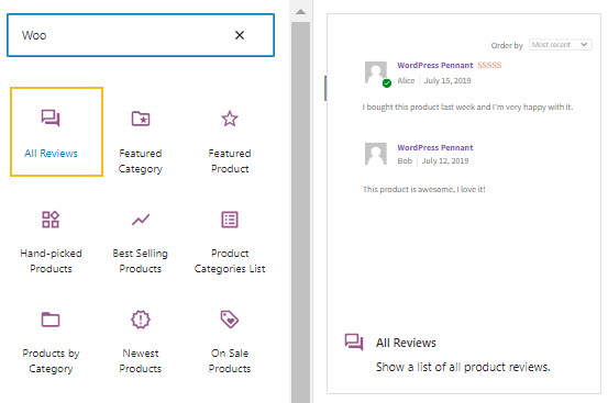 All Review WooCommerce block