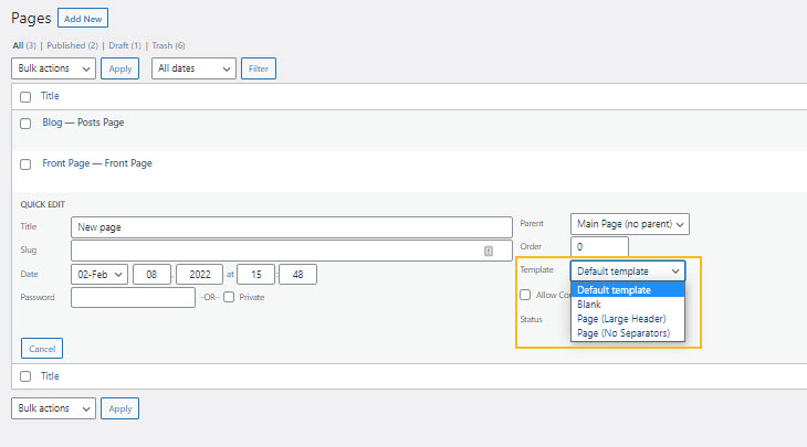 Assign template in the Quick Edit mode