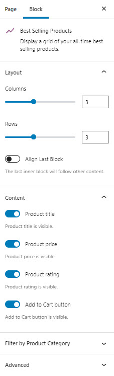 Best selling products block layout customization