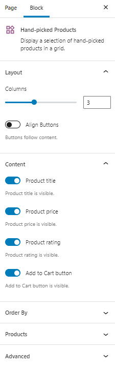 Hand-picked products block customization