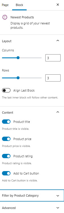 Newest products block layout customization