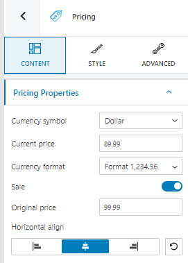 Pricing block content