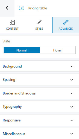 Pricing table advanced customizations