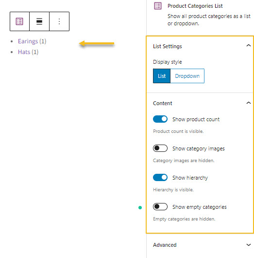 Product Categories List Woo Block