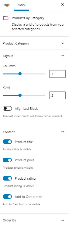 Products by category block customization