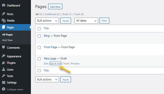 Quick edits for WordPress pages