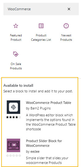 Recommended WooCommerce blocks