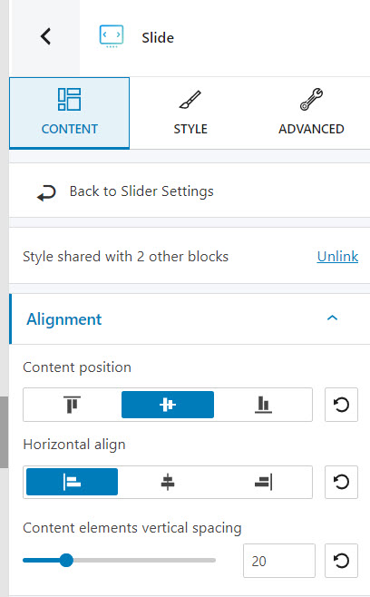 Slide content options