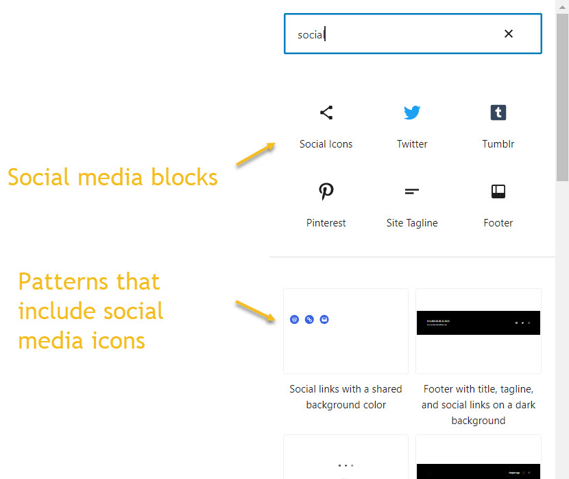 Social media blocks and patterns