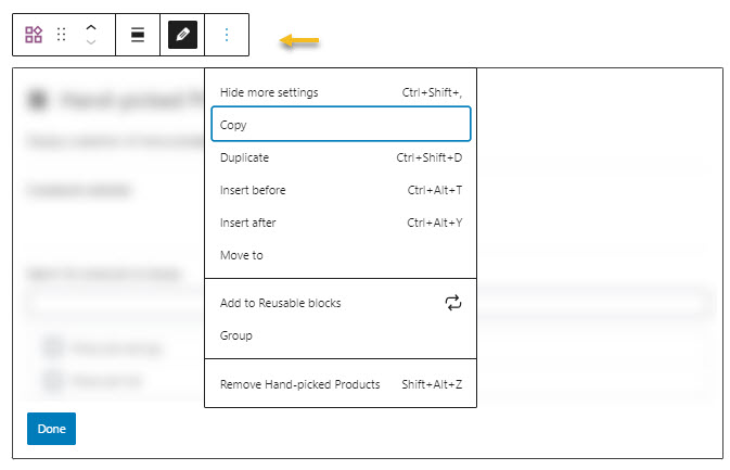 The WooCommerce block toolbar