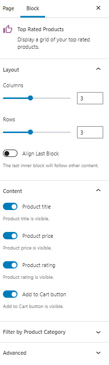 Top rated products layout block customization