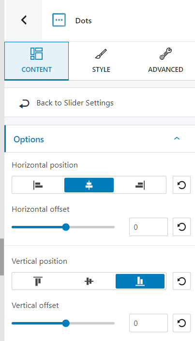 content options for dots