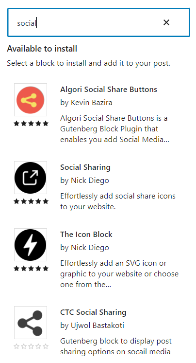install third party block plugins for social icons
